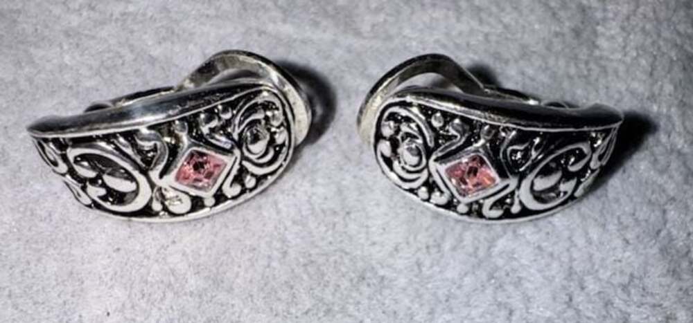 Premier Designs Valerie Silver Tone Filigree Pink Crystal Earrings